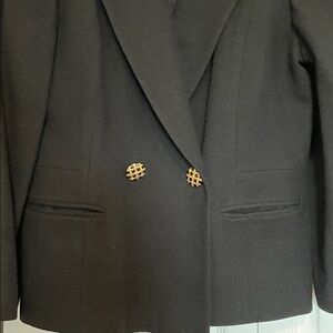 VTG Oleg Cassini Black Blazer double breasted 12P 2 gold/black buttons to close